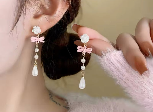 Rose Bow Dangle Earrings