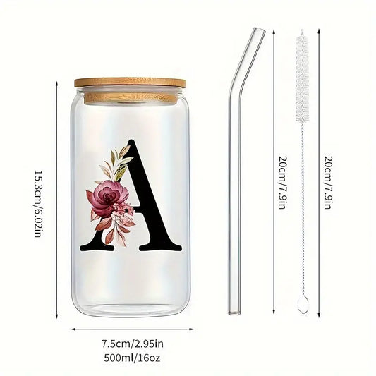 Monogram Glass Cup With Straw