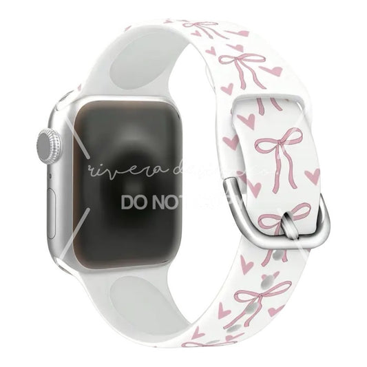 White Apple Watch Band with Pink Bows