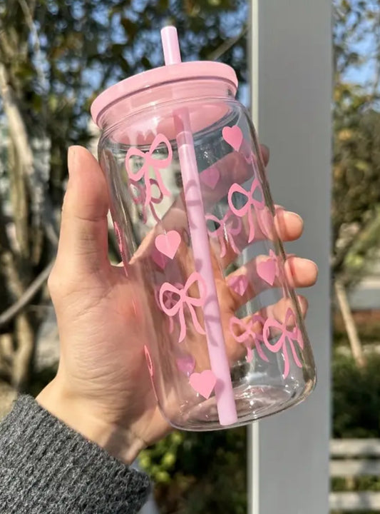 Plastic Bow Cup & Straw - 16oz