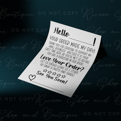 Business Your Order Made My Day - Packaging Insert Thermal Label - 4x6