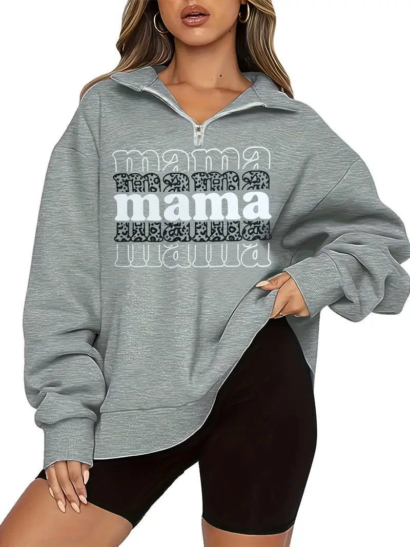 Womens "Mama" Grey Zip Sweatshirt
