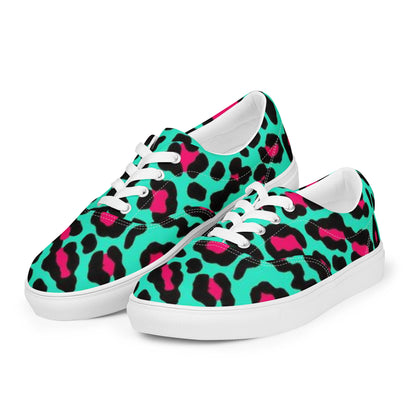 Women’s lace-up canvas shoes - TEAL CHEETAH