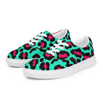 Women’s lace-up canvas shoes - TEAL CHEETAH